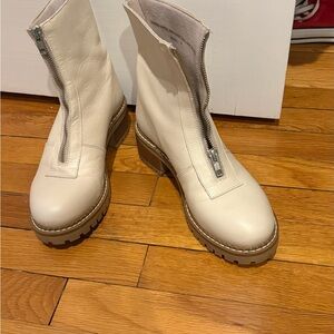 Elegant Cream Leather Combat Boots